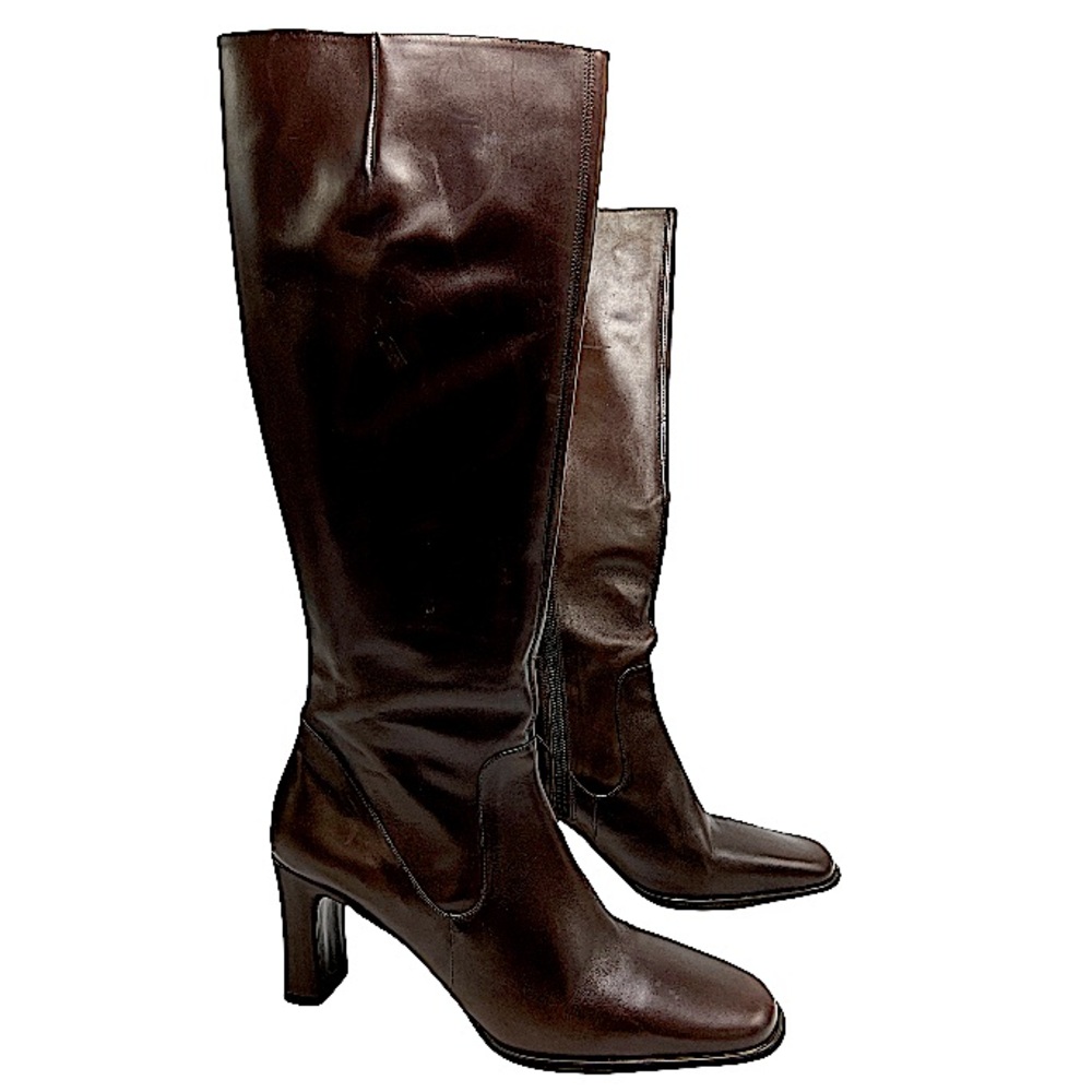 Vintage 90s Nickels Leather Brown Square Toe Boots - Size 9